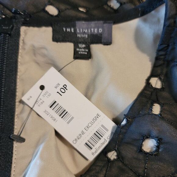 Womens The Limited Dress Cocktail Mini Sheath Sheer Eyelet Overlay Black  Sz 10P - Picture 3 of 6